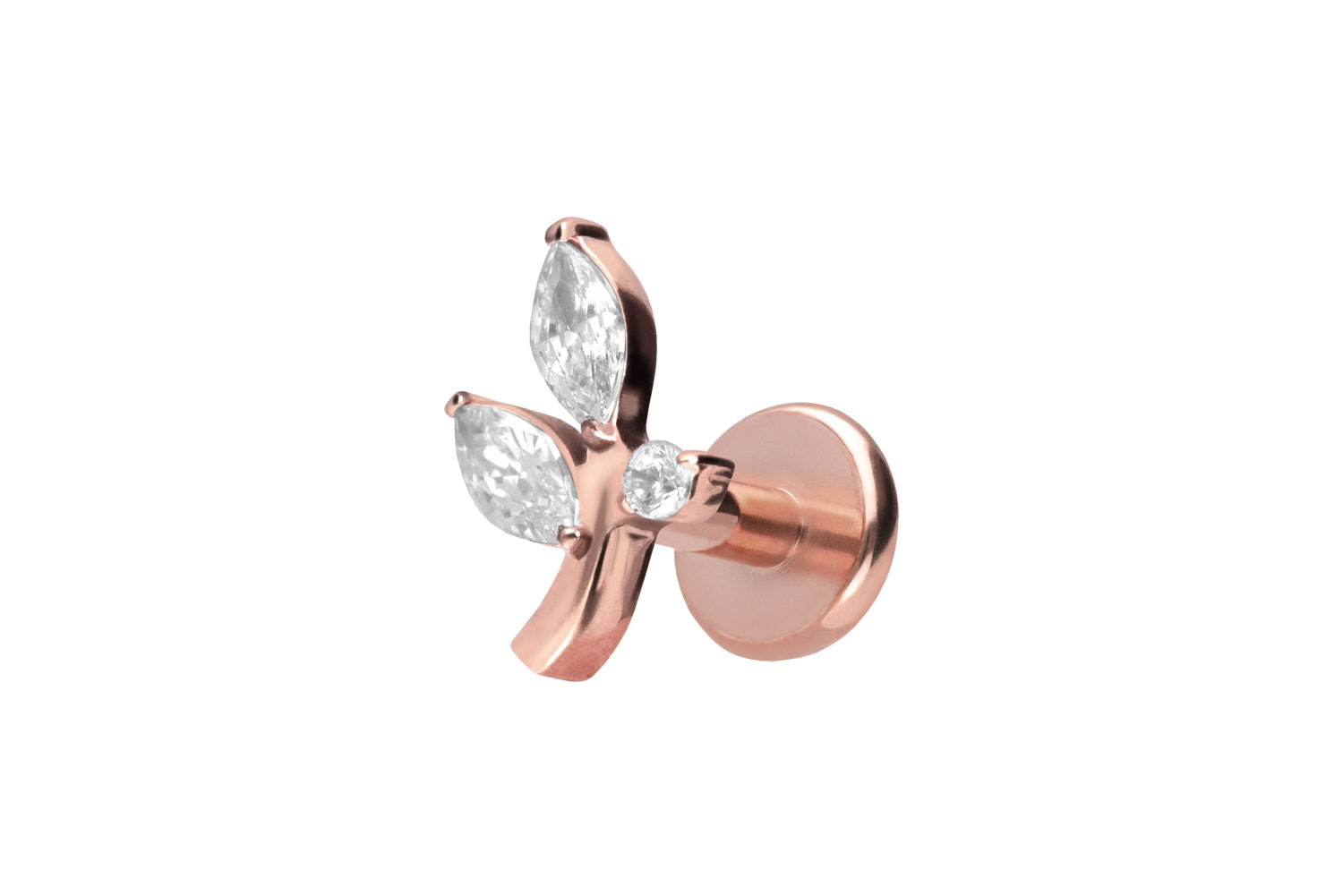 Titan Labret Piercing mit Push Fit KRISTALLZWEIG